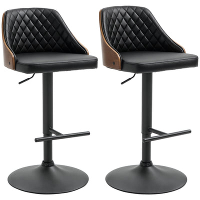 Modern Bar Stools PU Leather Set of 2 Swivel Bar Height Barstools Chairs with Adjustable Height, Round Heavy Metal Base and Footrest