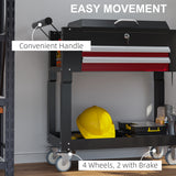 Tool Cart on Wheels Service Cart with 2 Drawers Tray Lockable Flip Top Storage for Garage Warehouse Workshop