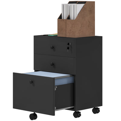 3-Drawer Small Filing Cabinet with Lock, Vertical Office Storage Cabinet with Wheels for Home Office