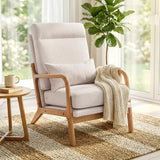 Modern Accent Chair, Linen Armchair with Lumbar Pillow, High Back, Wide Seat, Solid Wood Frame