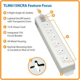 Tripp Lite TLM615NCRA Power Strip Metal 120V 5-15R Right Angle 6 Outle