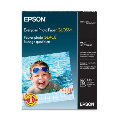 Epson Glossy Photo Paper 52 lbs., Glossy, 8-1/2 x 11, Pack of 50 Sheet