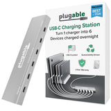Plugable 6 Port USB C Charging Station, Up to 100W Charger for Multipl