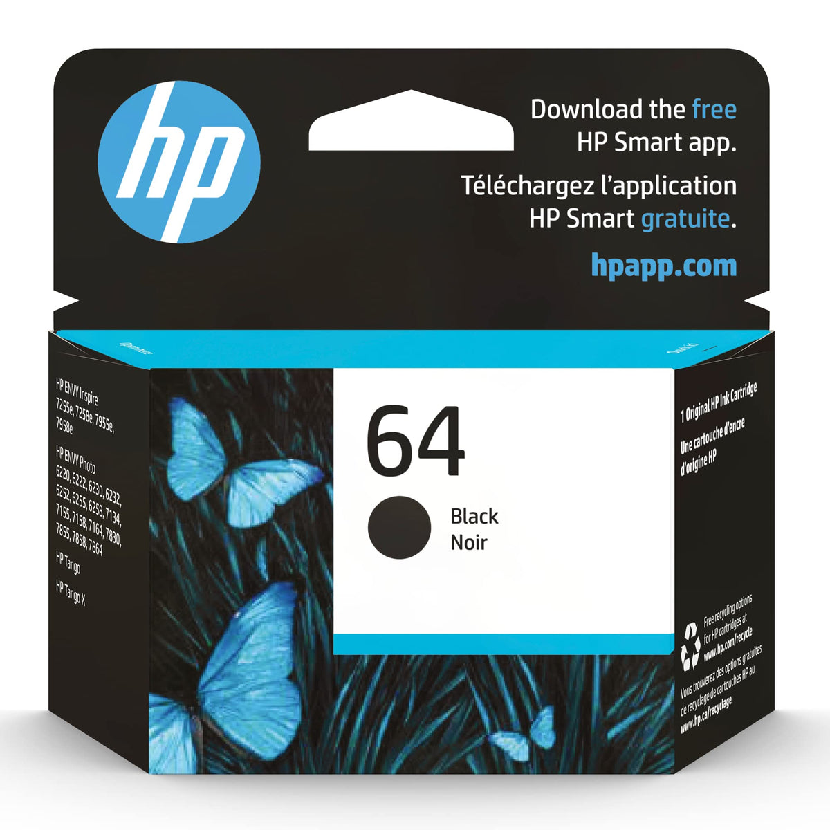 Original HP 64 Black Ink Cartridge, Works with HP ENVY Photo 6200, 71