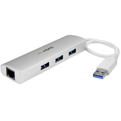 StarTech.com 3-Port USB Hub with Ethernet, 3x USB-A Ports, Gigabit Eth