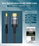 Certified 10K 8K HDMI 2.1 Cable 48Gbps 10 FT, Ultra High Speed HDMI Ca