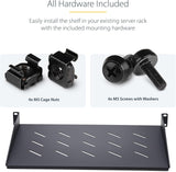 StarTech.com 1U Vented Server Rack Shelf, 12in/31.5cm Mounting Depth,