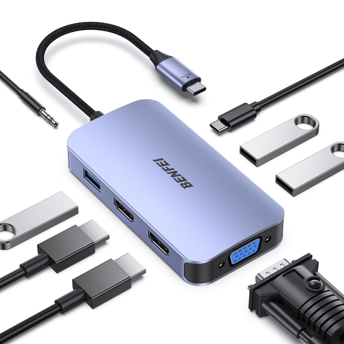 Station d'accueil USB C BENFEI, Hub USB C 8-en-1 avec double affichage triple
