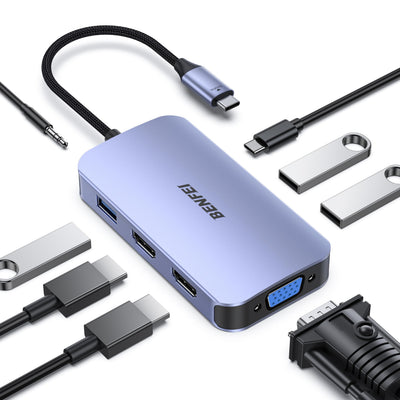 BENFEI USB C Docking Station, 8-in-1 USB C Hub with Triple Display Dua