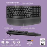 Logitech Wave Keys Wireless Ergonomic Keyboard with Cushioned Palm Res