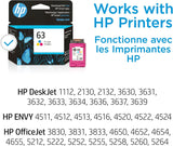 Cartouche d'encre trois couleurs originale HP 63, compatible avec les imprimantes HP DeskJet 1112, 2