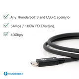 Plugable Technologies Thunderbolt 3 Cable 40Gbps Supports 100W (20V, 5