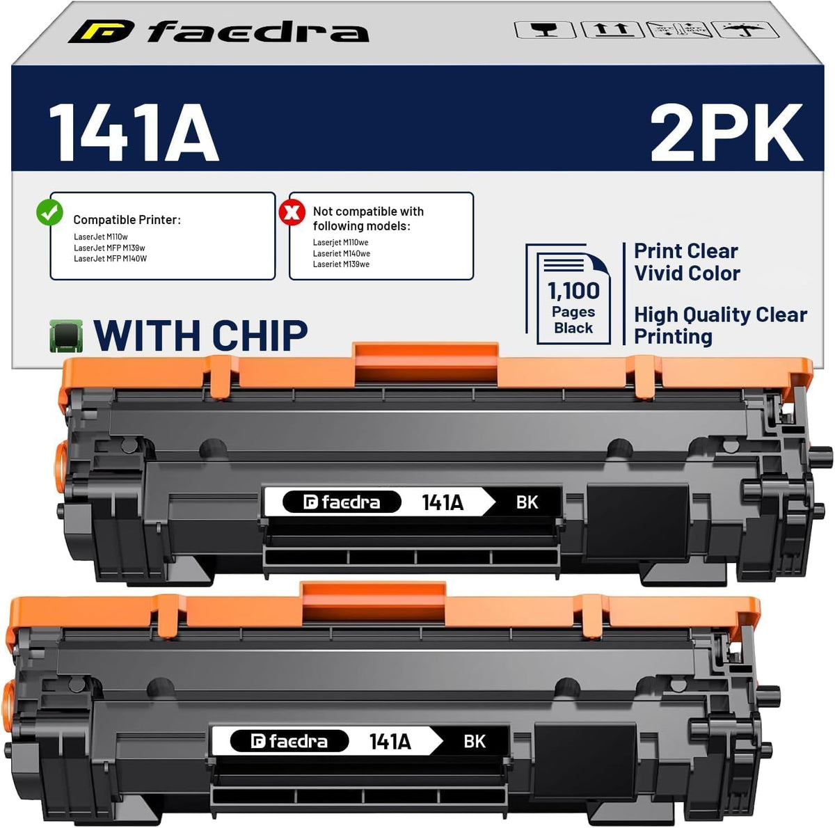 Cartouches de toner 141A (avec puce) de remplacement pour HP 141A W1410A noir