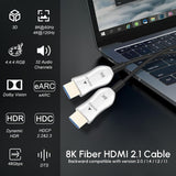 Câble HDMI 2.1 fibre optique 8K 50pi, long câble HDMI actif, haute vitesse