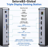 USB C Triple Display Docking Station with Laptop Charging, Selore USB