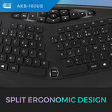 Adesso AKB-160UB TruForm Ergonomic Desktop Keyboard, Split Key Zones,