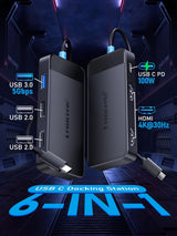 Lemorele Docking Station Dual Monitor, 6 in 1 USB C Hub Multiport Adap