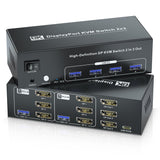 8K60Hz 4K120Hz Displayport KVM Switch 3 Monitors 2 Computers, USB 3.0