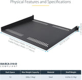 StarTech.com 1U Vented Server Rack Shelf, 16in (40cm) Mounting Depth,