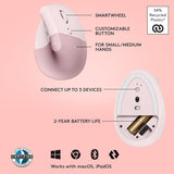 Logitech Lift Vertical Ergonomic Mouse, Wireless, Bluetooth or Logi Bo