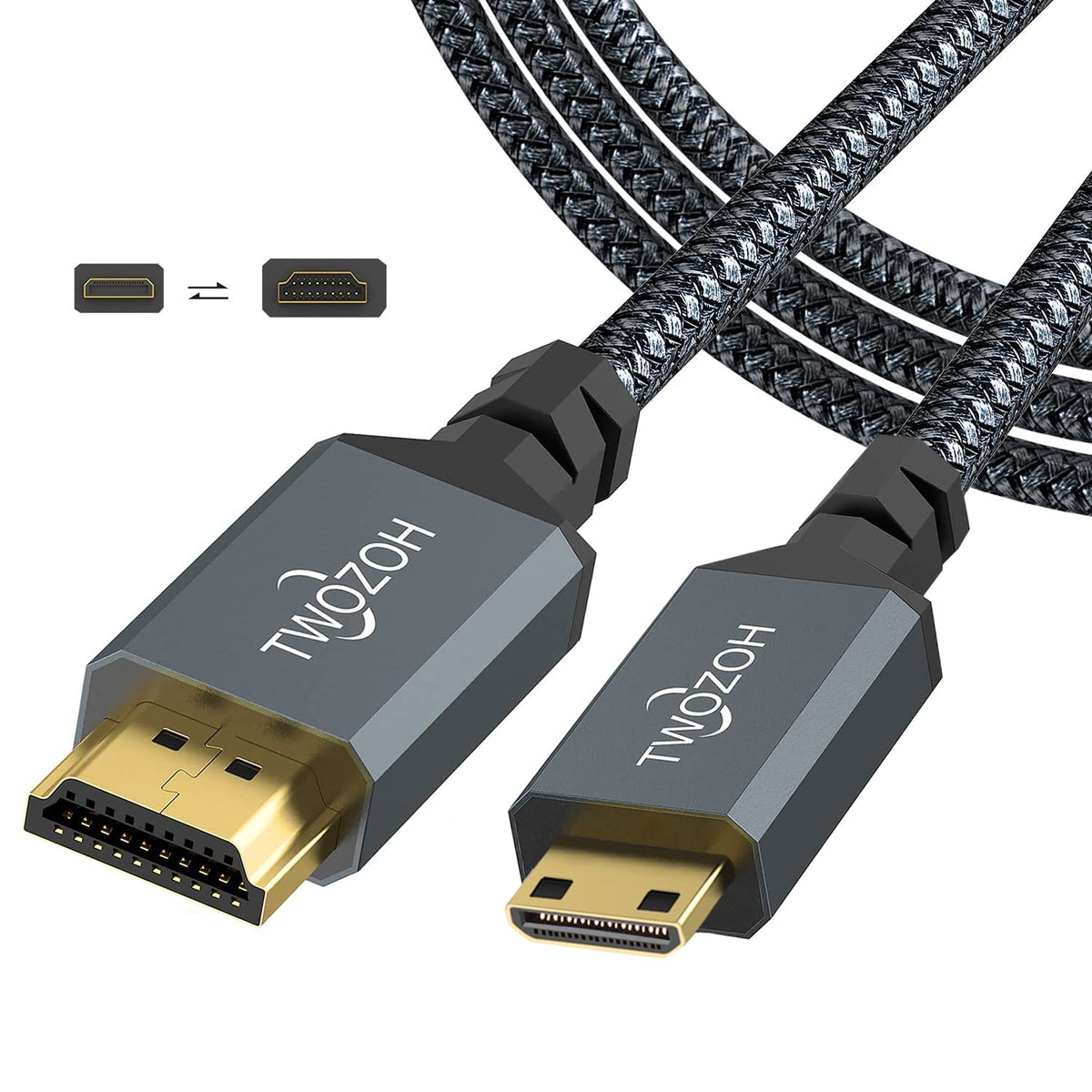 Twozoh Mini HDMI to HDMI Cable 5M, 4K 60Hz High-Speed HDMI to Mini HDM