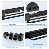 CableGeeker 24 Port Cat6 Patch Panel UTP with RJ45 Through Coupler, 10