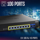 TRENDnet 10-Port 10G Unmanaged Switch, TEG-S7102, 8 x 10G RJ-45 Ports