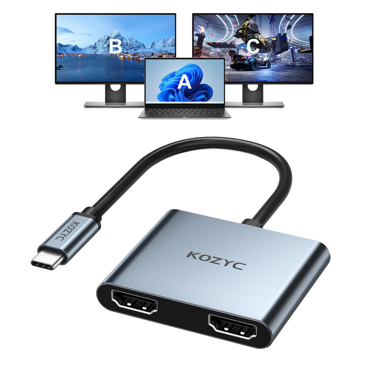 Adaptateur USB-C vers double HDMI StarTech, USB-C ou A vers 2x HDMI, 4K 60HZ, 100W PD PASS-Through, câble 1FT/30CM, convertisseur USB vers HDMI multi-écrans pour LAP