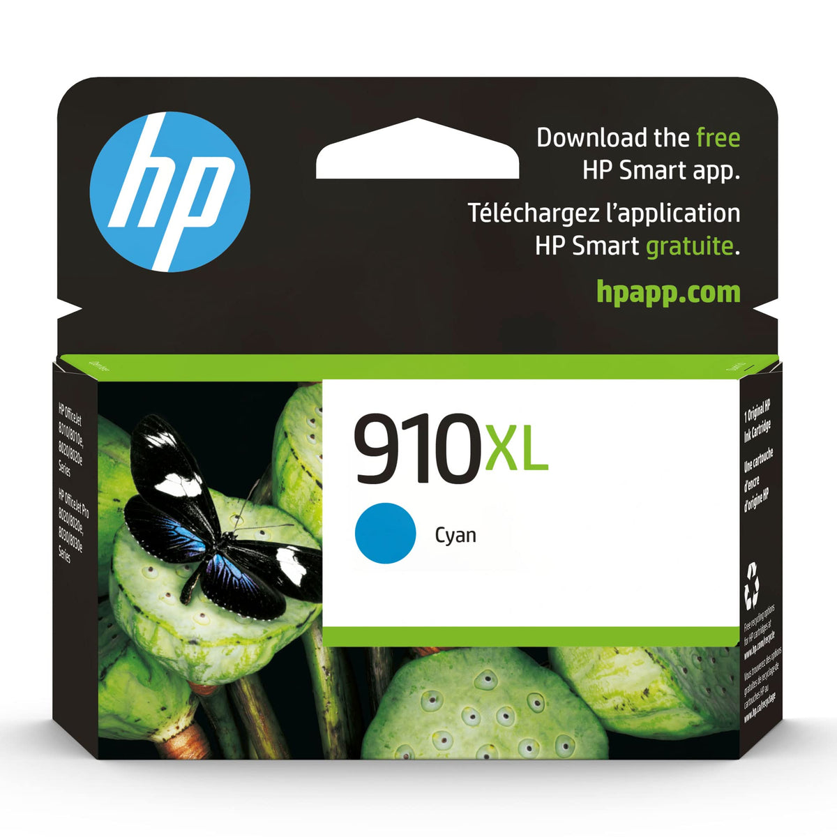 Cartouche d'encre grande capacité HP 910XL cyan authentique, compatible avec les imprimantes HP Office