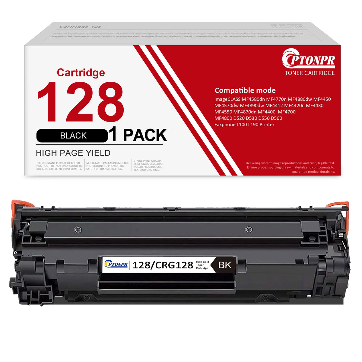 128 Toner Cartridge Black 1 Pack Replacement for Canon 128 CRG128 Tone