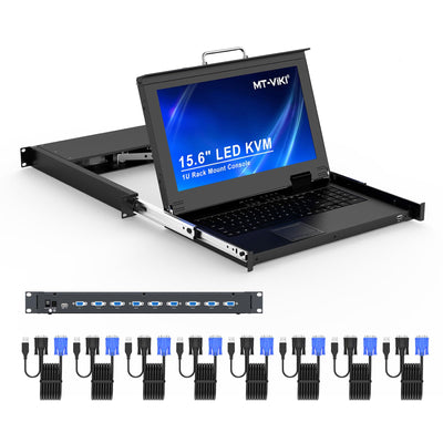 MT-VIKI® Rack Mount KVM Console, 8 Port KVM VGA Switch w/15.6'' LCD Mo