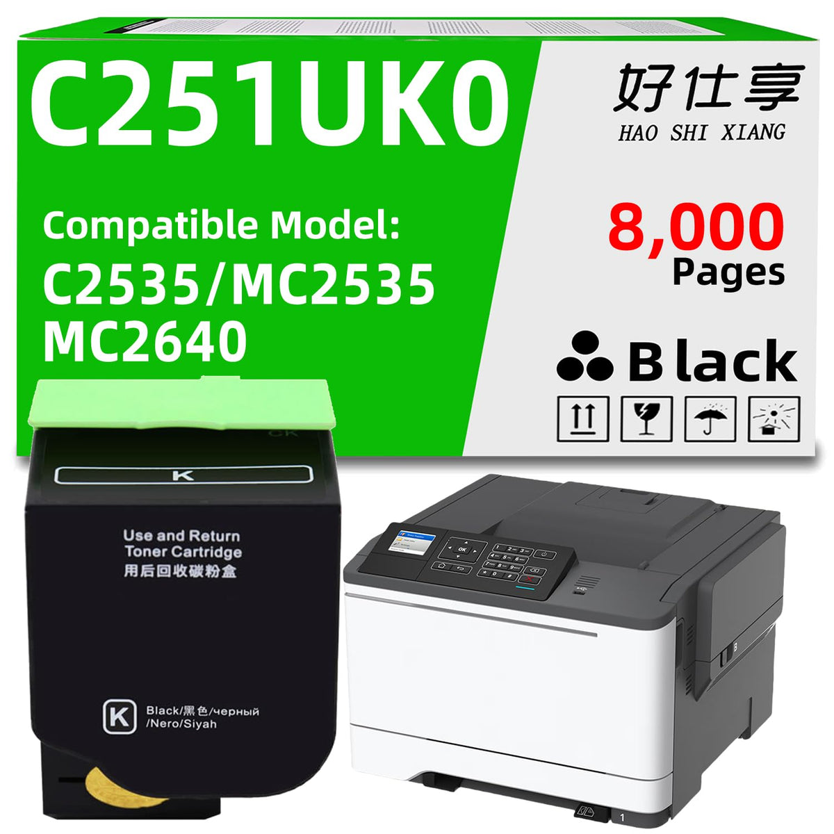 C251UK0 Black Toner Cartridge Compatible with Lexmark ONLY for C2535 M