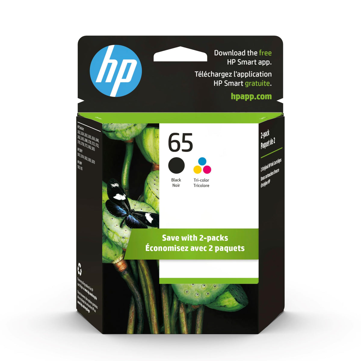 Cartouches d'encre noir/trois couleurs HP 65 d'origine, lot de 2, compatibles avec HP A