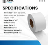 [4 Rolls, 4000 Labels] ALPHALABEL - 4
