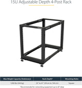 StarTech 15U 4-Post Server Rack, 19in Open Frame Rack with 40in (101cm