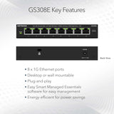 NETGEAR Commutateur Gigabit 8 ports Plus (GS308E) - Bureau ou mur