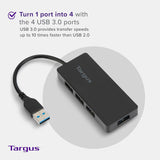 Targus 4-Port USB 3.0 Hub, Black (ACH124US)