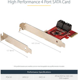 SATA PCIe Card 4 Ports 6Gbps Non-RAID 4 Port Non-RAID