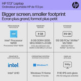 HP 17 inch Laptop, FHD Display, Intel N200, 8 GB RAM, 512 GB SSD, Inte