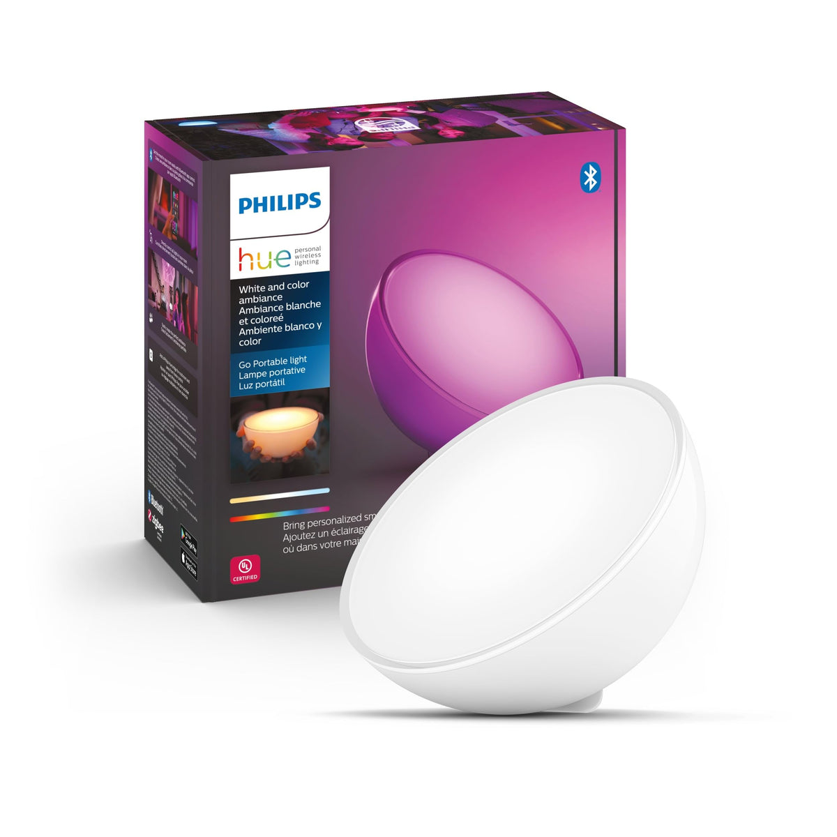 Philips Hue Go Lampe de table portable intelligente à intensité variable, Blanche - Blanc et C