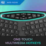 Adesso AKB-160UB TruForm Ergonomic Desktop Keyboard, Split Key Zones,