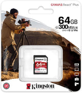 Carte SD Kingston Canvas React Plus 64GB | SDXC UHS-II | 300R/260W U3 V