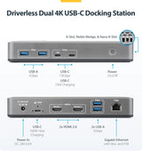 STATION D'ACCUEIL USB-C STARTECH POUR DEUX ÉCRANS, DISPLAYPORT, 4K 60HZ, CHARGEMENT POUR ORDINATEUR PORTABLE 100W, 1GBE, SANS PILOTE, STATION D'ACCUEIL MULTI-ÉCRANS POUR WINDOWS