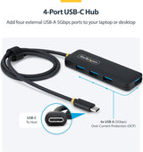 Concentrateur USB-C 4 ports StarTech, SuperSpeed 5 Gbit/s, 4 adaptateurs USB-A, auto-alimenté