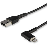 StarTech.com 6ft (2m) Durable USB A to Lightning Cable - Black 90° Rig