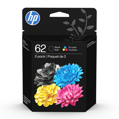 Original HP 62 Black/Tri-Color 2-Pack, Works with HP Envy 5540 5640 5