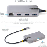 StarTech.com 3-Port USB-C Hub with Ethernet - 3X USB-A Ports, Gigabit