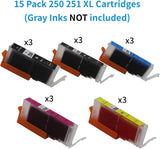 Lot de 15 cartouches d'encre compatibles Canon PGI-250 CLI-251 XL 250XL 251XL