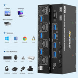Commutateur KVM 8K@60Hz 2 moniteurs 3 ordinateurs Displayport et HDMI 4K@144Hz
