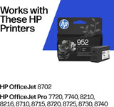 Original HP 952 Black Ink Cartridge, Works with HP OfficeJet 8702, HP